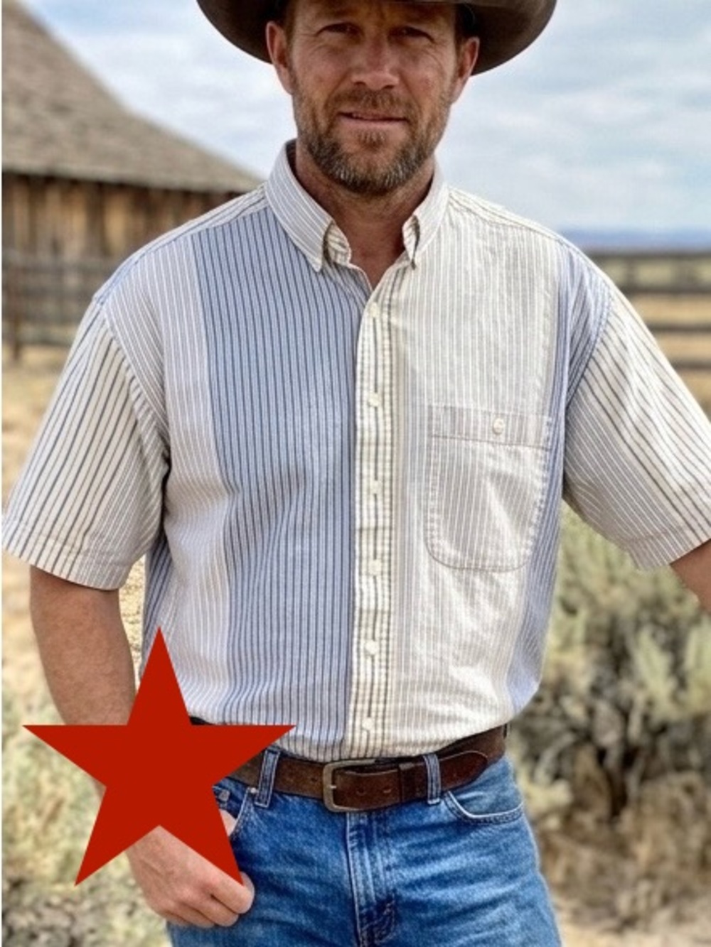 Vintage “Panhandle Slim” Men's Western Short-Sleeve Striped Button-Down Shirt